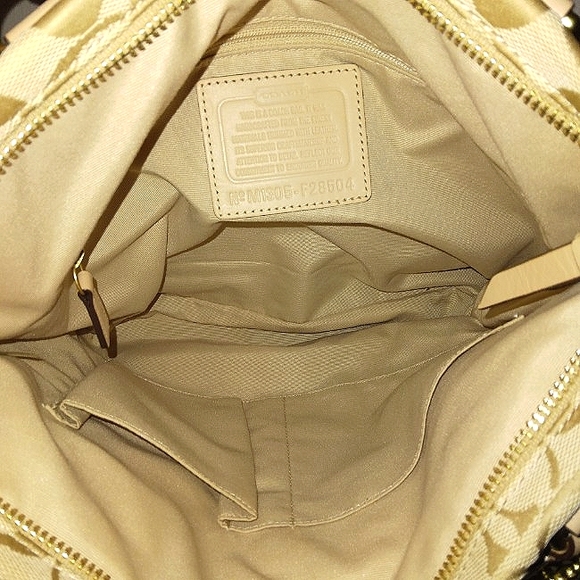 ☆Brand New☆Beautiful COACH Signature Stripe 12CM Emerald Zip Top Tote☆ - Picture 7 of 16